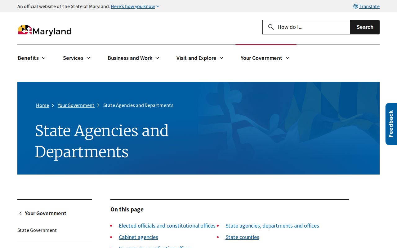Maryland.gov state agencies and departments list used for phone directory lookups