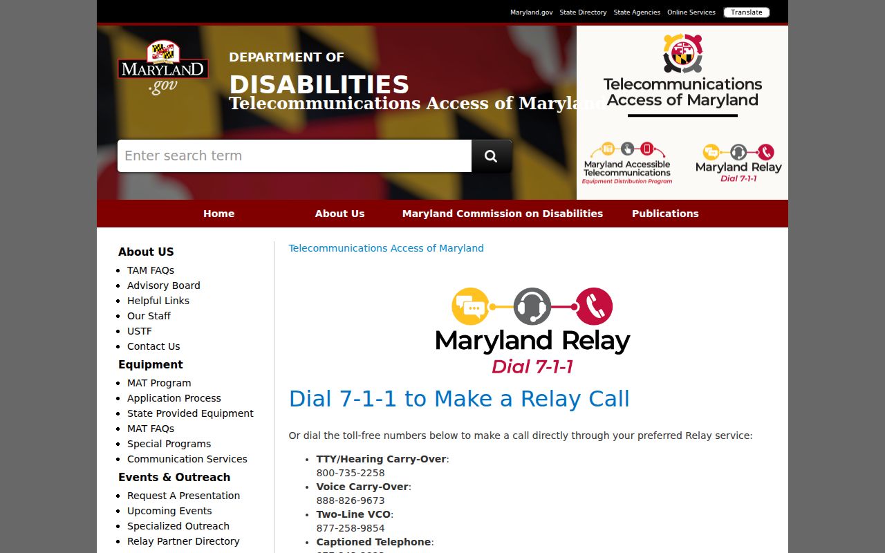 Maryland Relay instructions for using the 711 phone code