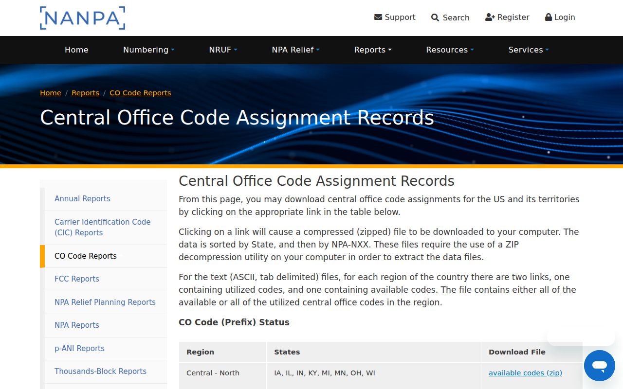 NANPA central office code assignment records covering Maryland area code prefixes