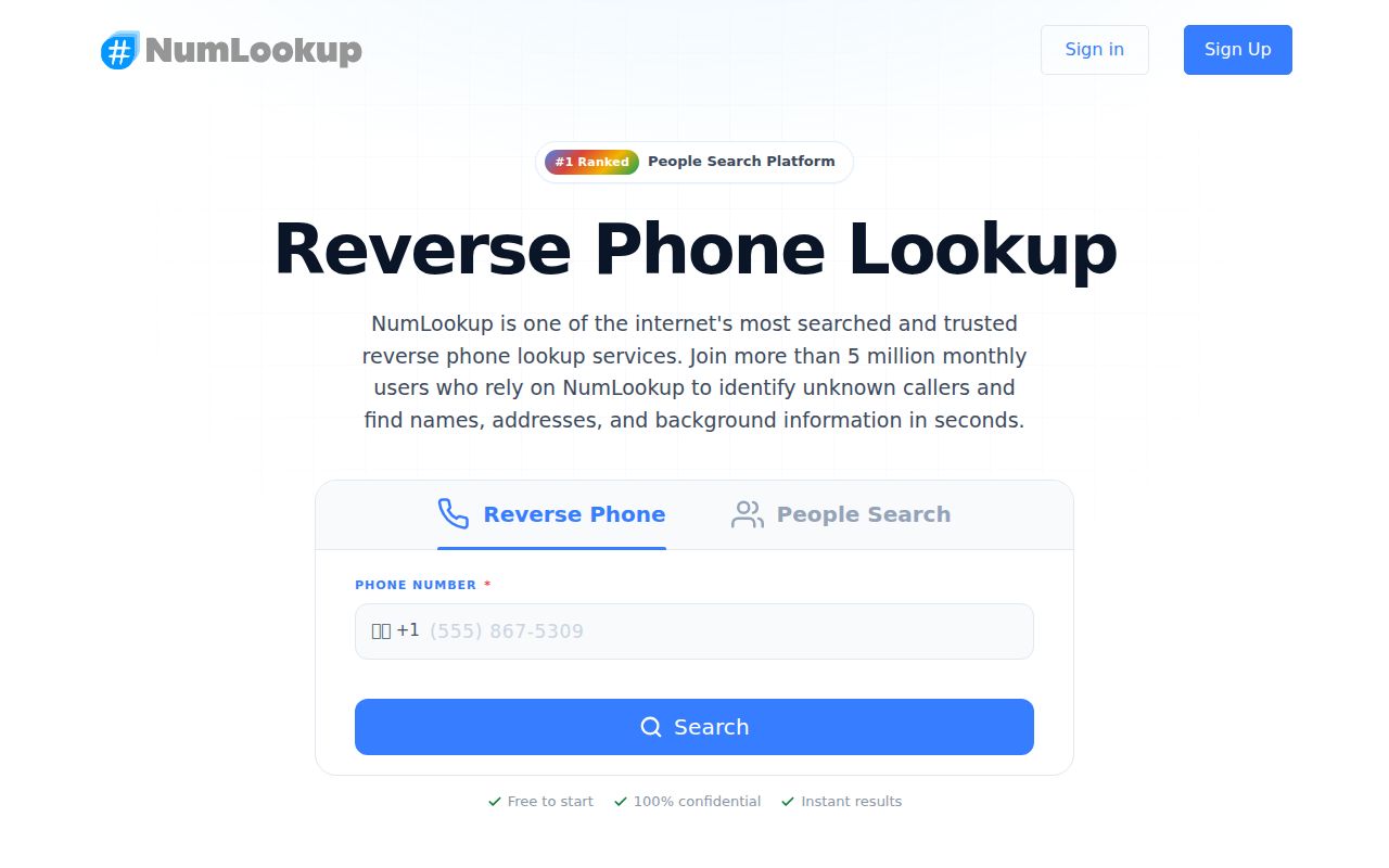 NumLookup reverse phone lookup form for Maryland phone numbers